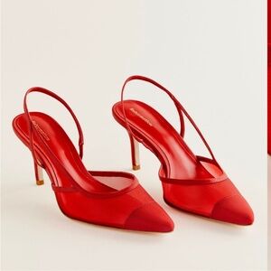 New Reformation Whitnee Slingback Mules Heels Mesh Red Pointed Toe Womens 9.5